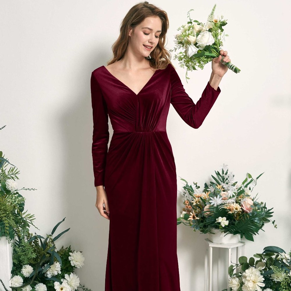 30W 5x Burgundy Rich Velvet Plus Size Floor Length Dress Gown- NEW with Tags